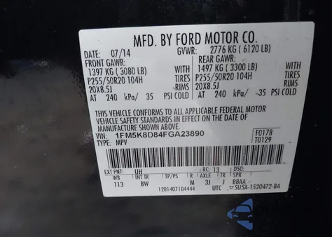 2015 Ford Explorer Xlt из США, поврежденный, VIN 1FM5K8D84FGA23890